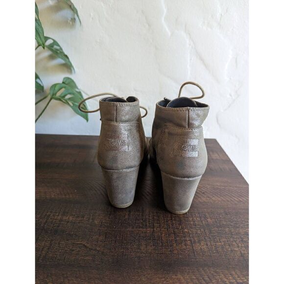 Toms Desert Wedge Gunmetal Metallic Lace-up Booties - Size 8 - Picture 4 of 8